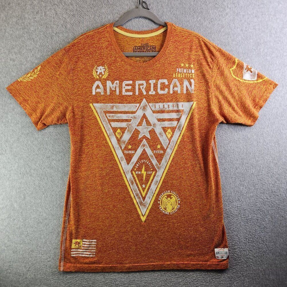 American Fighter Shirt Mens XL Orange Graphic Tee Buckle MMA Boxing Grappling